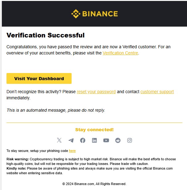 Xác minh danh tính Binance thành công - Sàn Binance có uy tín không?